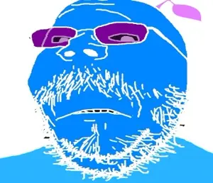 gapejak, mustached gapejak, blue, blue skin, frown, glasses, inverted, mustache, soyjak, stubble