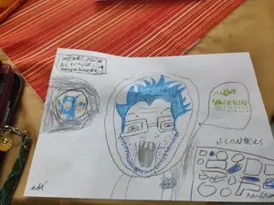 markiplier soyjak, astronaut, blue hair, earth, eyes, glasses, internet is leaking, mouth, number, open mouth