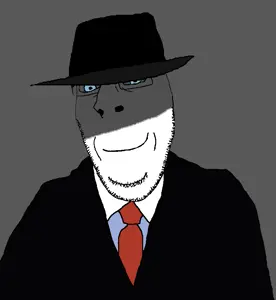 cobson, nucob, blue eyes, closed mouth, clothes, darkness, glasses, hat, necktie, smile