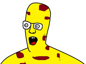 spongebob squarepants, headjak, bald, glasses, open mouth, teeth, tongue, white background, spongebob squarepants