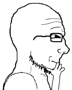 soyak, soyak side, sidejaks, arm, bald, eyebrows, forehead lines, glasses, hand on chin, hands