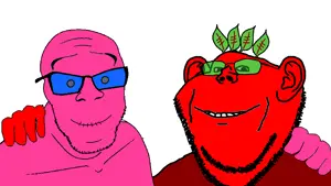 feraljak, impish soyak ears, no more brother wars, 2soyjaks, admin, beetroot, blue glasses, button eyes, closed mouth, food