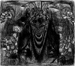 impish soyak ears, bald, drawing, nightmare fuel, scary, schizo, schizophrenia, smile, stubble