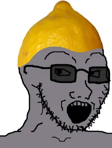 soyak, food, fruit, glasses, gray skin, grey teeth, hair, lemon, open mouth, soyjak