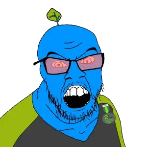feraljak, award, blue skin, hair, leaf, logan, mustache, open mouth, schlog, shlog