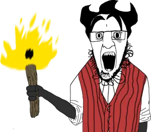 godjak, blue background, fire, glasses, jacket, open mouth, stubble, torch, video game, don't starve