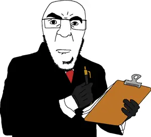 godjak, bald, closed mouth, clothes, glasses, glove, hair, looking at you, necktie, pen