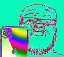 a24 slowburn soyjak, colorjak, alien map, apple (company), closed mouth, distorted, glasses, iphone, phone, soyjak