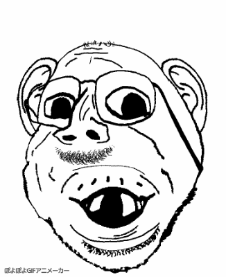 dersoylentdrinker, deformedenberg, animated, black eyes, bouncing, deformed, ear, glasses, head only, monochrome