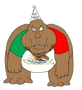 meximutt, mexiwhore, angry, brown skin, country, eyes up, fat, feet, fist, flag