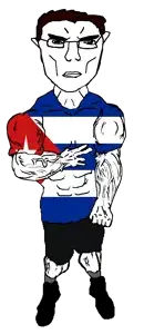 chudjak, chudjak front, unbotheredchud, arm, buff, cleavage, closed mouth, clothes, cuba, cuba vs puerto rico