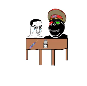 chudjak, gapejak, wholesome soyjak, cap, chud, clothes, crying, hat, ominous, table
