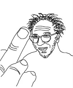 thunderf00t, 1soyjak, ear, glasses, hair, hands, middle finger, monochrome, soyjak, stubble