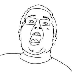 eric butts, 1soyjak, ear, glasses, hair, monochrome, open mouth, soyjak, uncolored skin