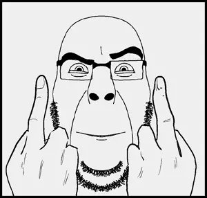 cobson, cobson front2, angry, beard, border, bushy eyebrows, glasses, hands, looking at you, middle finger