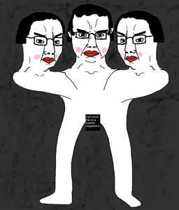 chudjak, 3soyjaks, blush, censored, chudjak brothers, closed mouth, eyelashes, full body, glasses, hair