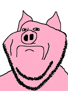 impish soyak ears, animal, ear, frown, pig, pink skin, snout, soyjak, stubble