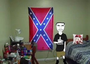 chudjak, anime, anime girl, confederate, confederate flag, female, front view, glasses, le pol face, peace sign