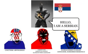 gigachad, cobson, feraljak, 3soyjaks, angry, balkans, beard, buff, christian cross, christian identity