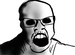 feraljak, feraljak (crazed), angry, crazed, glasses, gray skin, mustache, ominous, open mouth, redraw