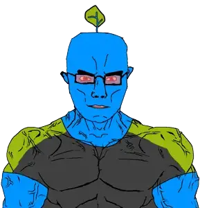 chudjak, chudjak front, muscular chud, 1soyjak, arm, blue skin, buff, bushy eyebrows, closed mouth, clothes