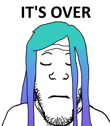markiplier soyjak, its over, blue hair, closed mouth, doomentio, doomposting, doomverse, eyebrows, forehead lines, gradient hair