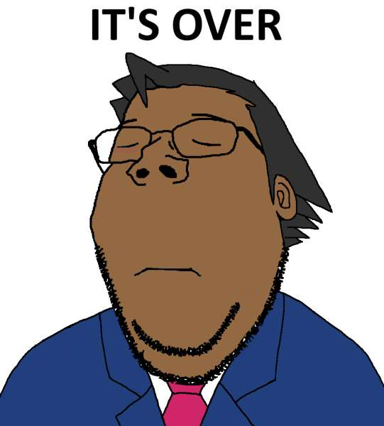 gapejak, wholesome soyjak, its over, ace attorney, brown skin, closed eyes, closed mouth, clothes, doomentio, doomposting