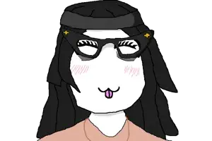 soytan, :3, blush, closed mouth, clothes, cute, drink, female, glasses, hair