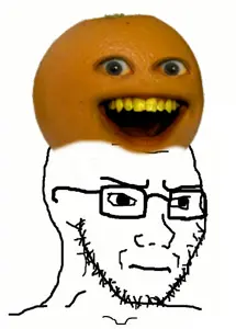 oranjak, soyak, closed mouth, clothes, concerned, food, foodjak, frown, fruit, glasses