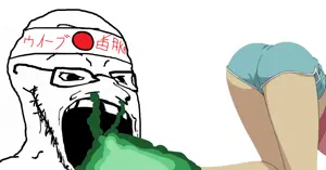soyak, anime, distorted, fart, female, flag, glasses, hachimaki, headband, japan