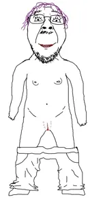 bernd, 1soyjak, clitty, clothes, eyebrows, forehead lines, front view, full body, glasses, gynaecomastia