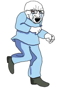 soyak, selfish little fuck, beard, blue pants, blue shirt, crying, glasses, goofy, red eyes, running