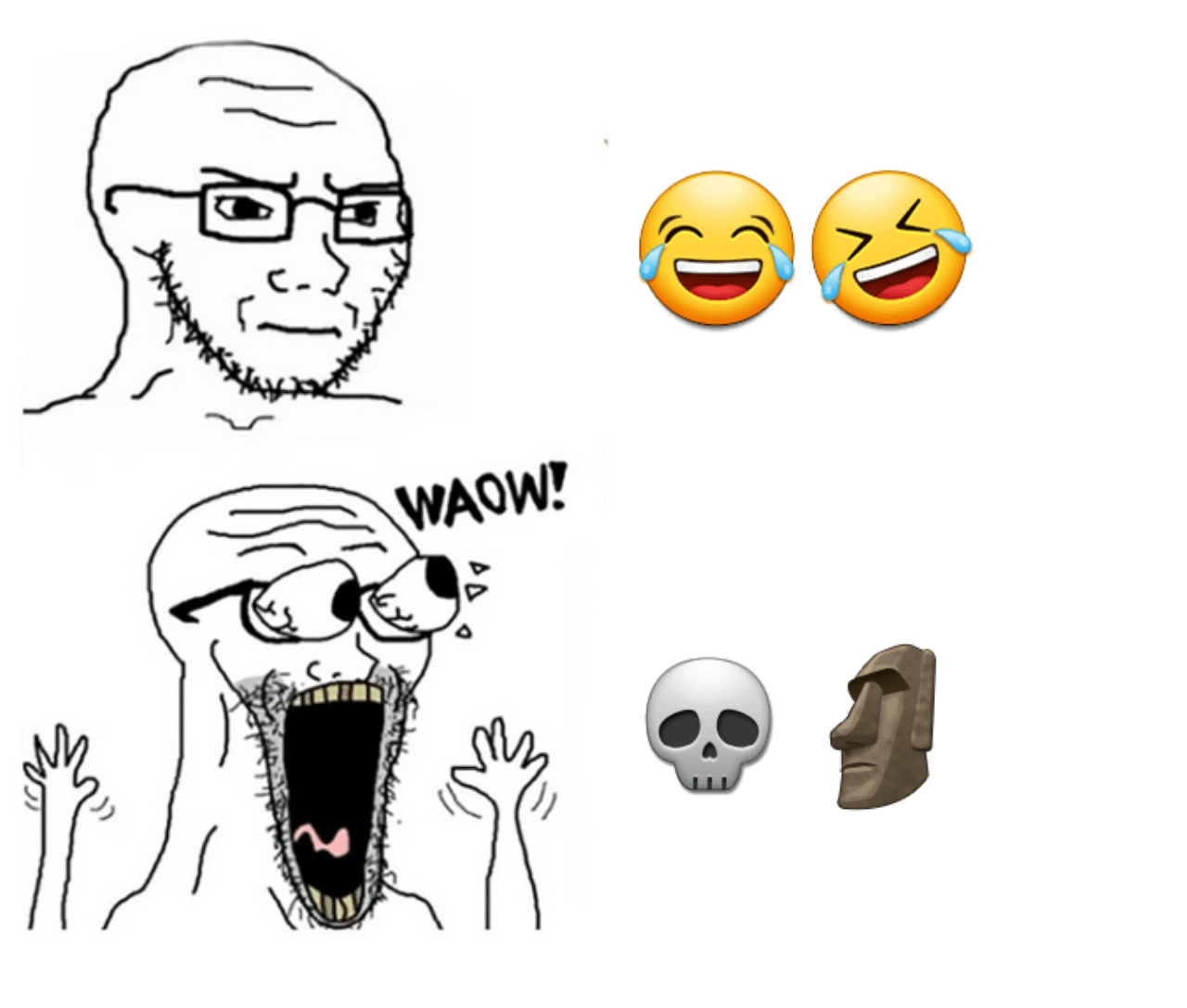 excited soyjak, soyak, waow, wewjak, 💀, 🗿, angry, arm, closed mouth, crying