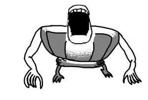 a24 slowburn soyjak, fingerboy, arm, crawling, full body, hands, leg, lips, no eyes, no glasses