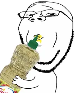 gapejak, wholesome soyjak, arm, bottle, crisco, drinking, glasses, hands, holding object, lips