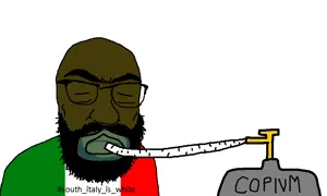 feraljak, tetojak, beard, brown skin, closed eyes, closed mouth, cope, copium, gas cylinder, glasses