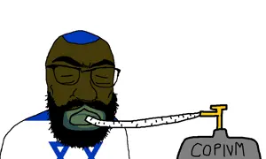 feraljak, anesthesia, bald, beard, cheeks, closed eyes, closed mouth, cope, coping, copium