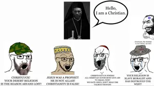 gigachad, happy merchant, soyak, 4soyjaks, atheism, chad, christian identity, christianity, clothes, fedora