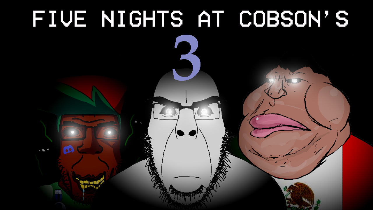 esl fnf pedo, cobson, markiplier soyjak, meximutt, cobson front, modern cobson, 3soyjaks, black sclera, black skin, brown skin
