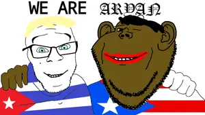 feraljak, impish soyak ears, aryan, no more brother wars, 2soyjaks, a10 eyes, black, blonde hair, blue eyes, countrywar