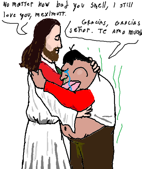 meximutt, meximutt side, brown pants, christian identity, christianity, clothes, crying, fat, jesus christ, latino