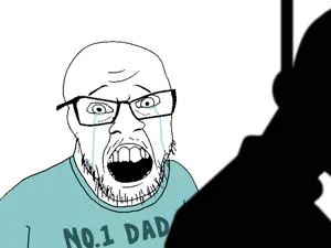 feraljak, kuzjak, 2soyjaks, clothes, crying, father, glasses, mustache, open mouth, rope