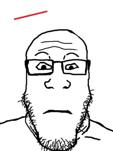 markiplier soyjak, neutralplier, animated, closed mouth, front view, glasses, line, neutral, red, soyjak