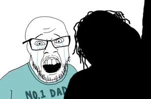 bernd, feraljak, 2soyjaks, crying, father, glasses, hair, mustache, open mouth, rope