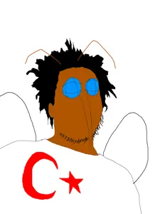 unknown, african american, animal, antenna, beard, blue eyes, brown skin, bug, ear, fly