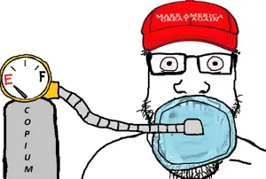 markiplier soyjak, anesthesia, bloodshot eyes, clothes, copium, gas cylinder, glasses, hat, maga, mask