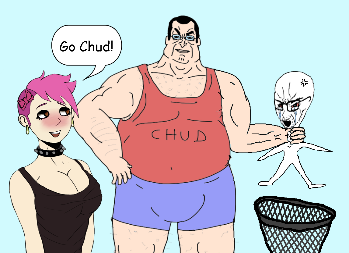 chudjak, soyak, anger mark, arm, big brain, big breasts, big lez, bloodshot eyes, blush, bowtie