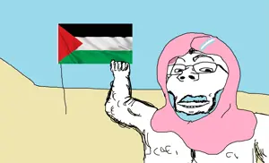 gapejak, wholesome soyjak, artlestinian, desert, glasses, sand, sky, smile, tranny, palestine
