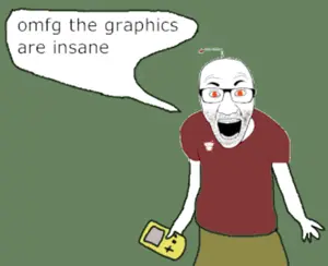 el perro rabioso, antenna, arm, clothes, gameboy, glasses, hands, holding object, logo, nintendo