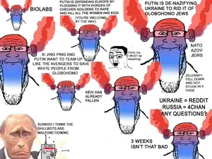 chudjak, markiplier soyjak, longplier, 4chan, azov battalion, blue skin, calm, closed mouth, frown, fume